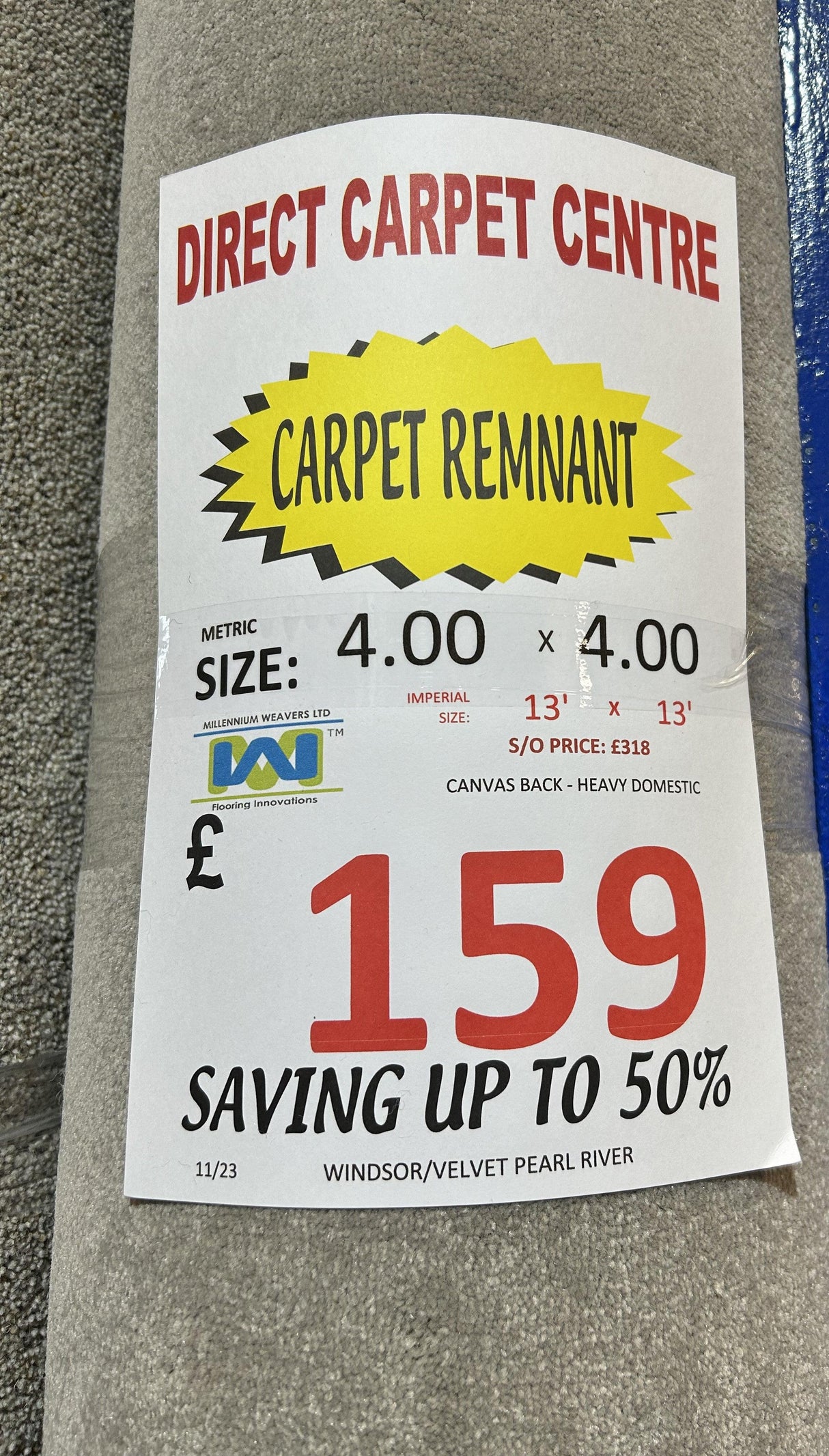 Condor Windsor Velvet - Pearl River - 4m x 4m Carpet Remnant – by Condor – 2