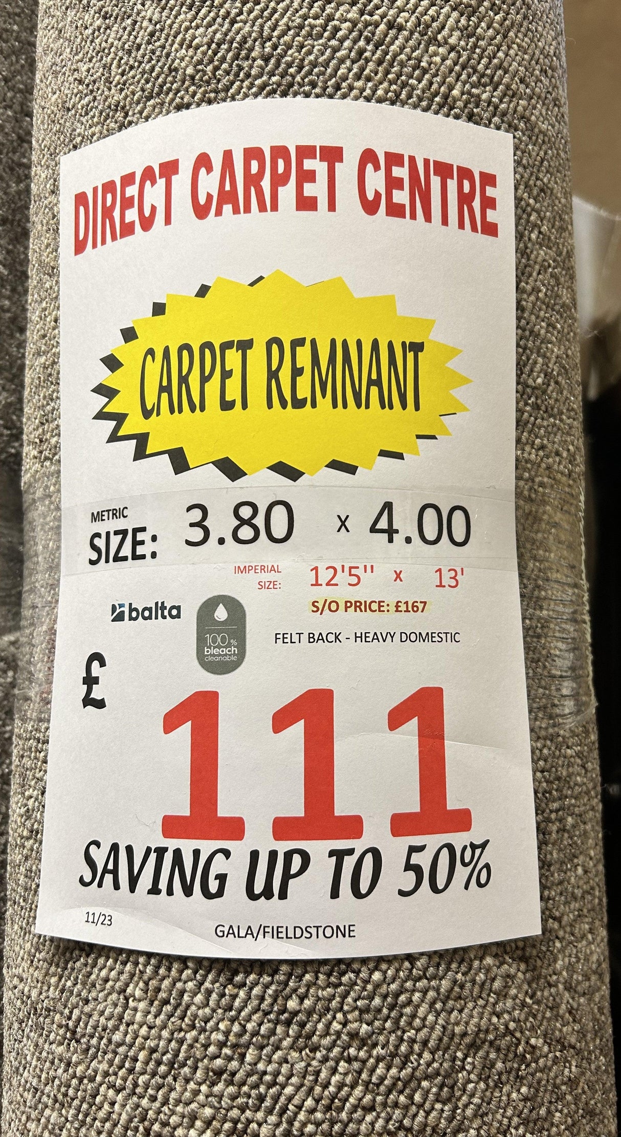 Balta Gala Berber - Fieldstone - 4m x 3.80m Carpet Remnant – by Balta – 2