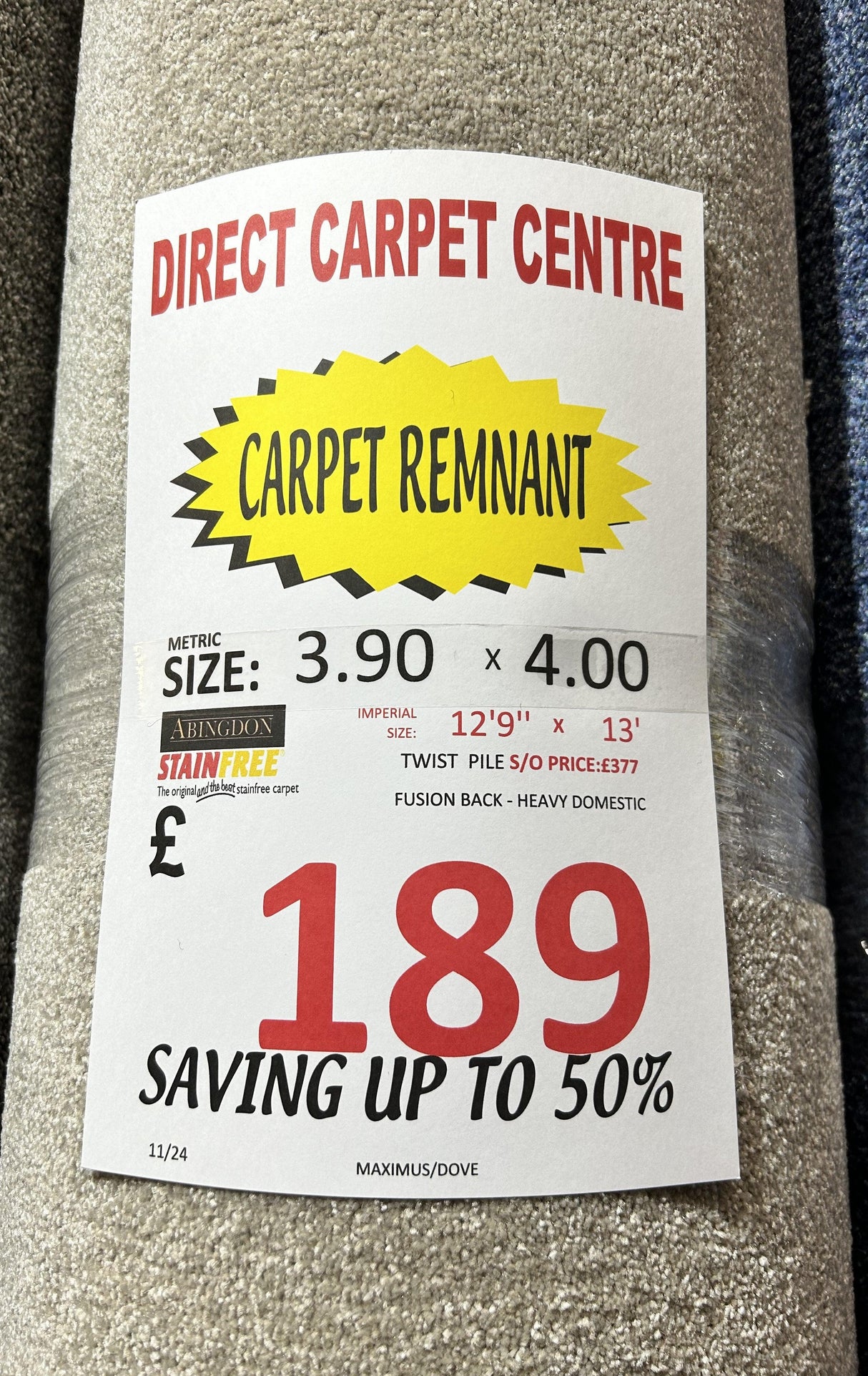 Abingdon Maximus - Dove - 4m x 3.90m Carpet Remnant – by Abingdon Flooring – 2