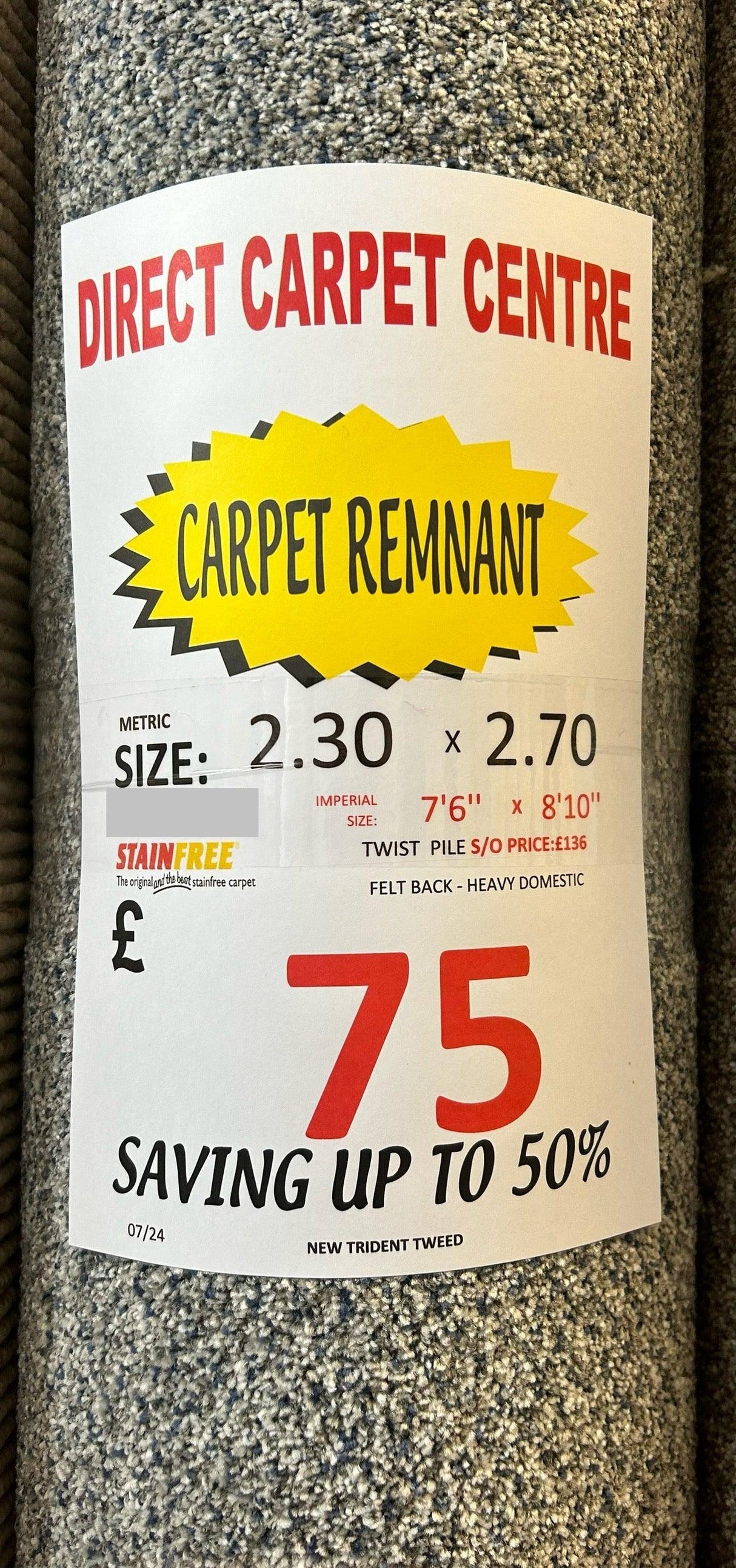 Furlongs Trident Tweed - Saltire - 2.30m x 2.70m Carpet Remnant – by Furlong Flooring – 2