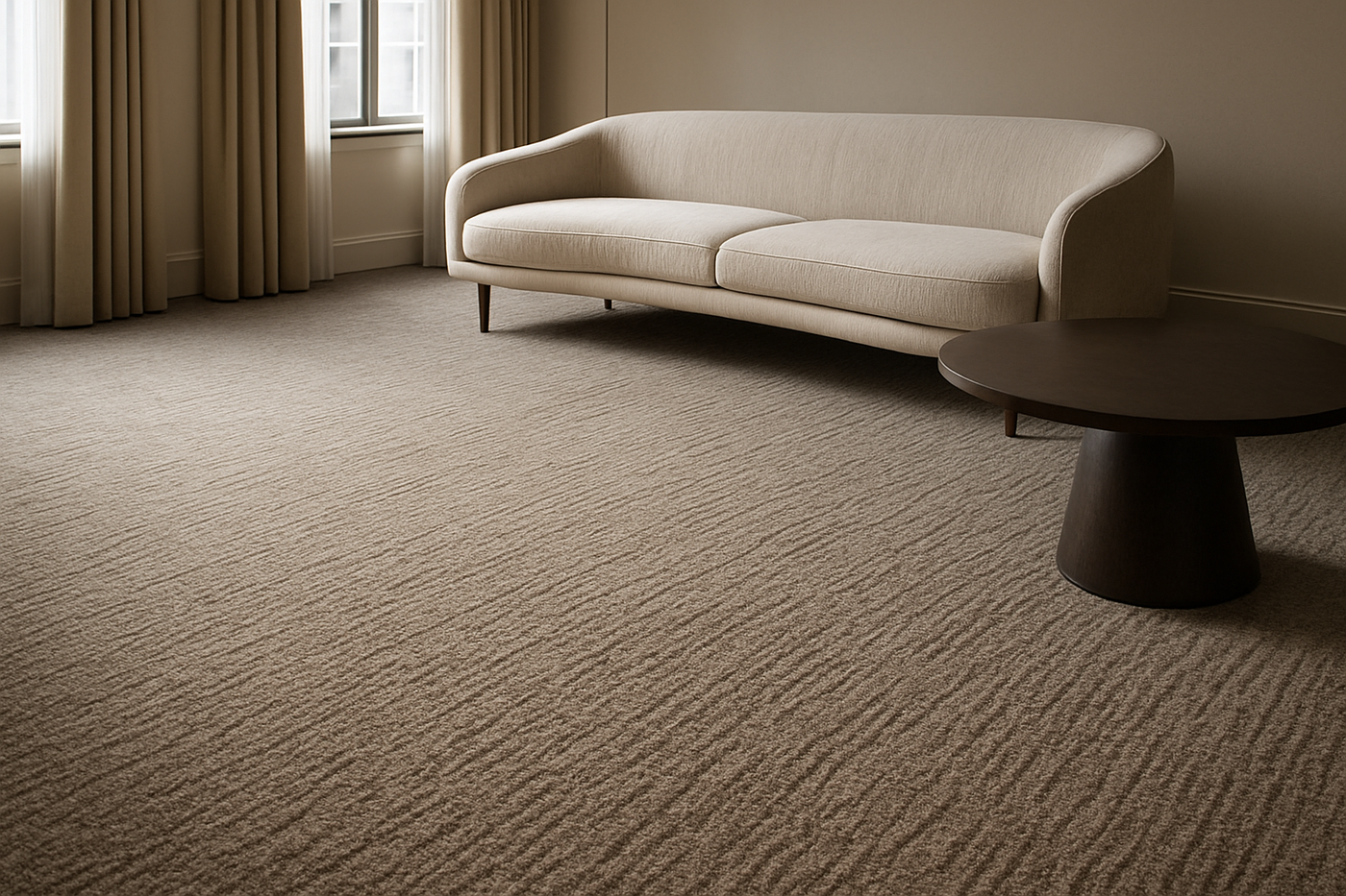 Roomshot of a plush carpet fitted in a living room